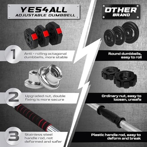 Yes4All Upgraded 44lbs-66lbs Adjustable Weights Dumbbells Set for Home Gym Workout | Yes4All 44lbs-66lbs Adjustable Wei