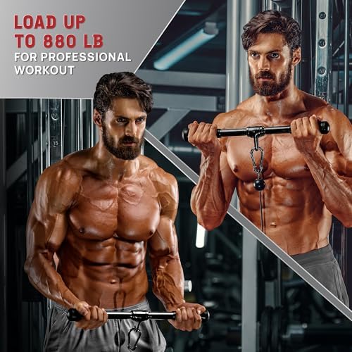 Yes4All Cable Machine Attachment Row Handles Tricep Rope Straight Bar V Bar LAT Pulldown Accessories 880 LB Load for Ho