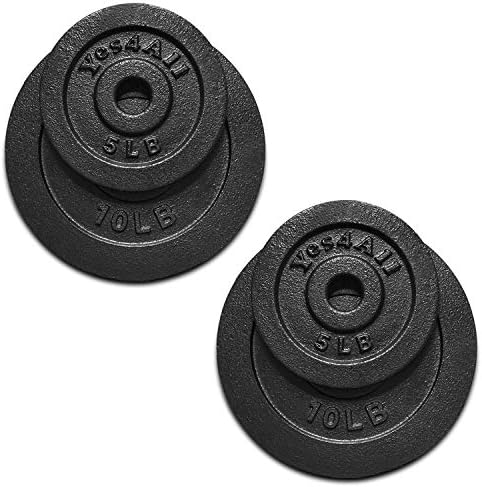 Yes4All 1.15 Inch Cast Iron Weight Plate - Strength Training & Weightlifting for Home Gyms, Dumbbell Sets, Durable & Lon