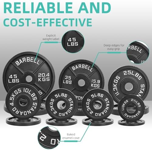 Fitvids Olympic Cast Iron Weight Plates for Strength Training & Weightlifting Home Gym | Fitvids 255 Pounds Olympic Cas