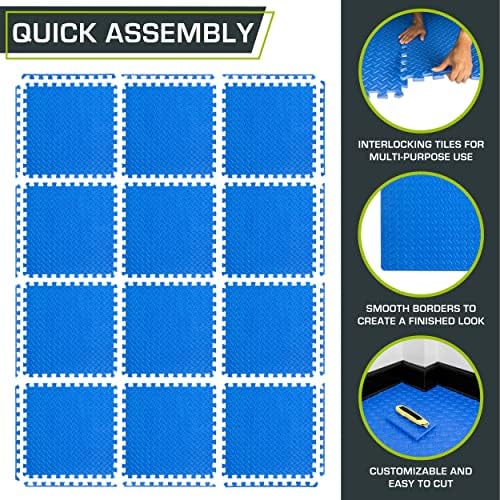 ProsourceFit Puzzle Exercise Mat for Home Gym, Mat for Home Workout Equipment, Floor Padding for Kids, Black, 24 in x 24