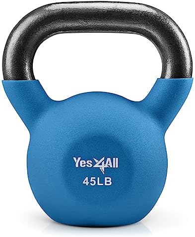 Yes4All Kettlebell - 35 LB Neoprene Coated Cast Iron Kettlebell for Home Gym, Wide Grip Handle & Flat Bottom for Swings