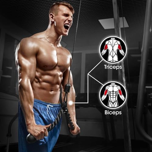 Yes4All Cable Machine Attachment Row Handles Tricep Rope Straight Bar V Bar LAT Pulldown Accessories 880 LB for Home Gy