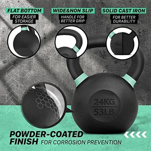 Yes4All Powder Coated 9lb-71lb Cast Iron Core Kettlebells for Heavy Duty Strength Training | Yes4All Powder Coated Kett