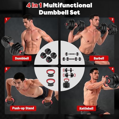 Adjustable Dumbbells 55/77LBS Home Gym Fit for Men Women Fitness Exercise Adjustable Dumbbells 4 in 1 Set Barbell Kett