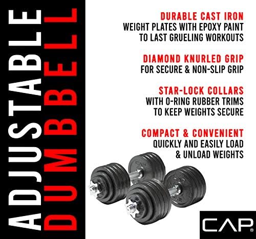 CAP Barbell Adjustable Dumbbell Weight Set for Home Gym Fitness Lovers | Ideal for Home Workouts and Muscle Building |