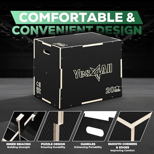 Yes4All 3 in 1 Non-Slip Wooden Plyo Box for Workout, Skipping, Jumping | Yes4All Plyometric Jump Box - Ideal for Lunges