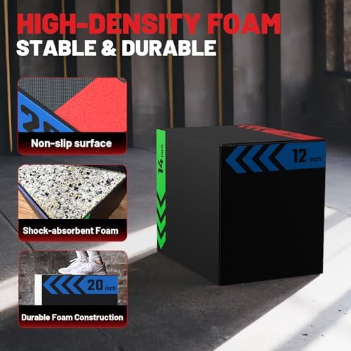 Papababe 3-in-1 Plyometric Jump Box Workout Equipment, Home Gym Box Jumps, Anti Slip Surface and High Density Foam, Home