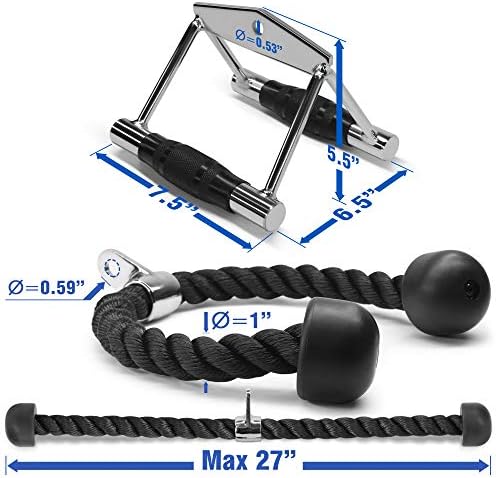 Yes4All Cable Machine Attachment Row Handles Tricep Rope Straight Bar V Bar LAT Pulldown Accessories 880 LB Load for Ho