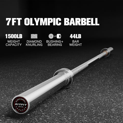 RitFit 7FT Olympic Barbell for Strength and Weightlifting Training - 2 Inch Olympic Bar for Squat, Deadlift, Bench Press