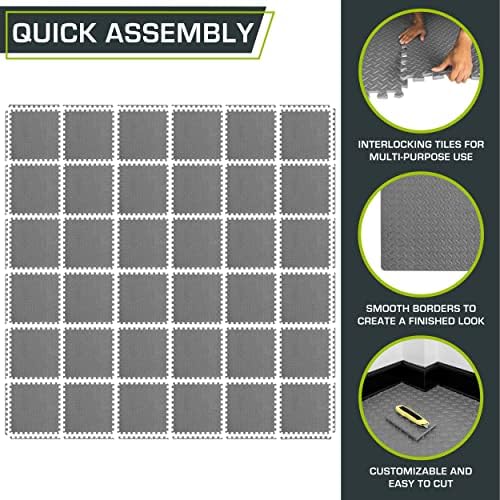 ProsourceFit Puzzle Exercise Mat for Home Gym, Mat for Home Workout Equipment, Floor Padding for Kids, Black, 24 in x 24