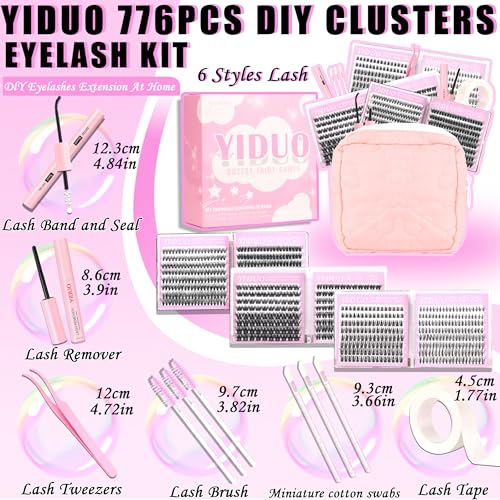 40D/60D Volume C/D Curl Lash Clusters Kit for Eyelash Extensions, Portable Makeup Bag with Lash Bond and Seal, 10-18mm