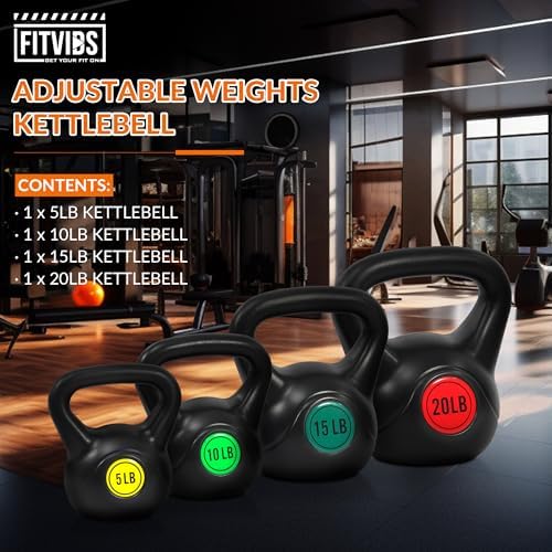 Fitvids 3-Piece Kettlebell Exercise Set for Fitness Lovers, 5 lbs, 10 lbs, 15 lbs Fitvids 4-Piece Kettlebell Weight Set