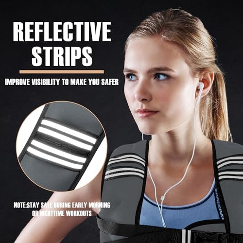 Weighted Vest for Men and Women - 10/15/20lbs - Reflective Stripe - Workout Equipment for Strength Training, Running, Wa