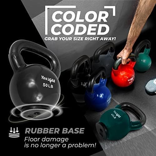 Yes4All Rubber Base Kettlebells for WomenStrength Training (10-65 lbs) Yes4All Kettlebells for Women Fitness Rubber Ba