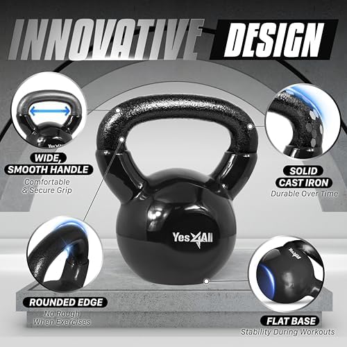Yes4All Kettlebell, Stable Flat Bottom Kettlebell, Cast Iron Sets for Full Body Workout, Push Up, Grip Strength Training