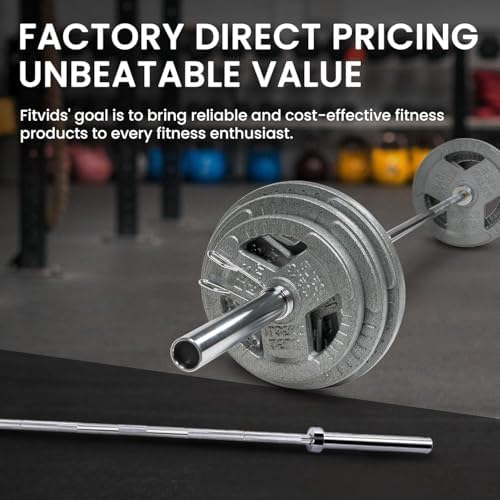 Fitvids Olympic Barbell Bar for Powerlifting and Weightlifting, High Capacity 700 Pound, 2 Inch Diameter Barbell