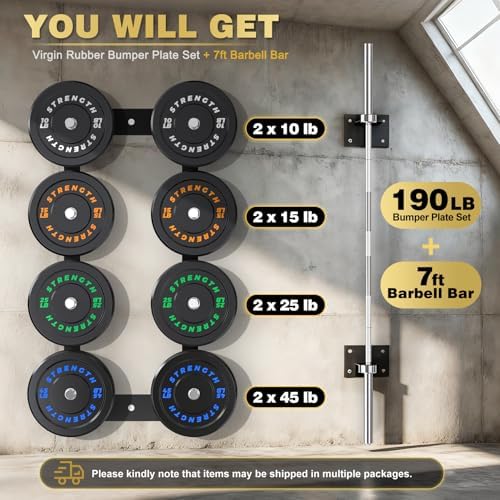 Olympic Rubber Bumper Weights for Home Gym Strength Training | 2 Inch Barbell Plate Set for Home Gym Strength Training