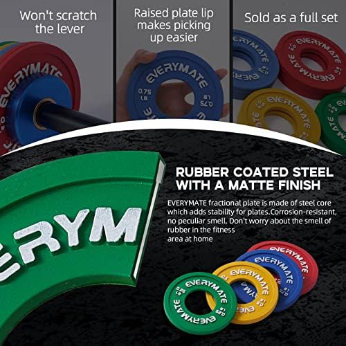 EVERYMATE Rubber Fractional Weight Plates Set of 8 Micro Weight Plate Pair of 0.25LB 0.5LB 0.75LB 1 LB for Olympic Barbe