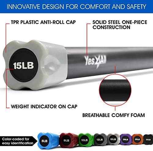 Yes4All Total Body Workout Weighted Bar - Ideal for Home and Gym Fitness Enthusiasts - Strength and Yoga Training - 1|5l