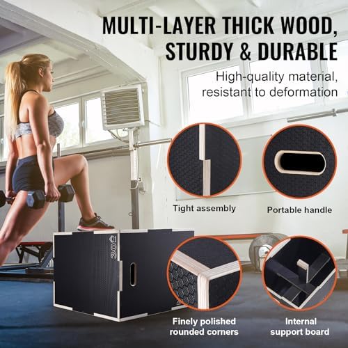 VEVOR 3 in 1 Plyometric Jump Box for Home Gym Training and Conditioning, Easy-to-Assemble Wood Plyo Box, Jumping Trainer