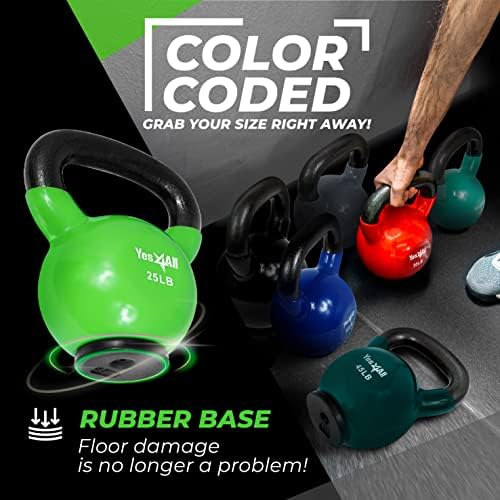 Yes4All Rubber Base Kettlebells for WomenStrength Training (10-65 lbs) Yes4All Kettlebells for Women Fitness Rubber Ba
