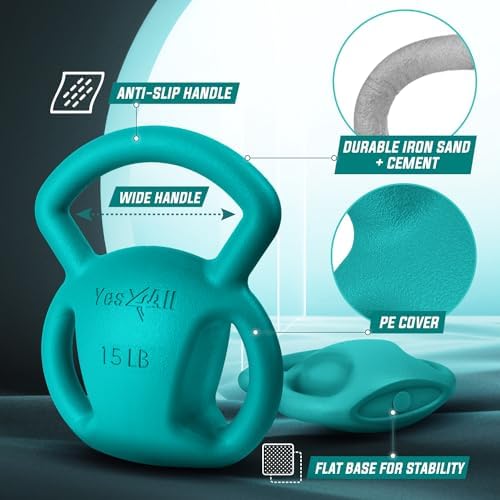 Yes4All Kettlebell, Strength Training Kettlebells for Women, Wide Multi-grip Textured Handle for Home Gym Exercises & Fu