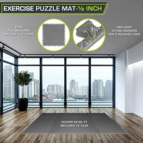 ProsourceFit Puzzle Exercise Mat for Home Gym, Mat for Home Workout Equipment, Floor Padding for Kids, Black, 24 in x 24