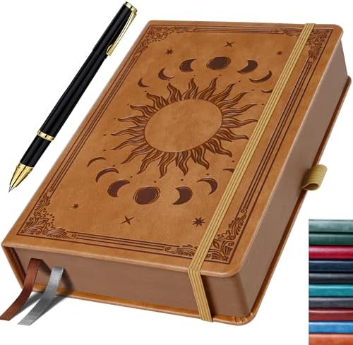 Classic Lined Writing Daily Journal for Men & Women - 360 Pages Hardcover Notebook with Vintage Sun & Moon Design, Blue