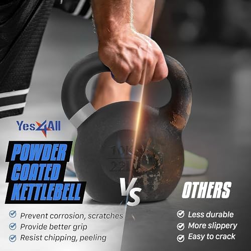 Yes4All Powder Coated 9lb-71lb Cast Iron Core Kettlebells for Heavy Duty Strength Training | Yes4All Powder Coated Kett