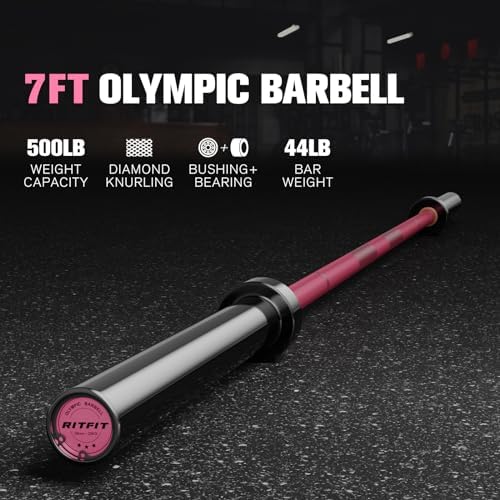RitFit 7FT Olympic Barbell for Strength and Weightlifting Training - 2 Inch Olympic Bar for Squat, Deadlift, Bench Press