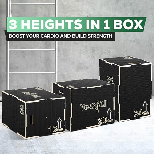Yes4All 3 in 1 Non-Slip Wooden Plyo Box for Workout Enthusiasts | Yes4All Step Up Box and Plyometric Jump Box for Home