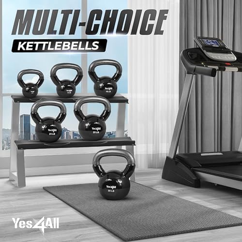 Yes4All Kettlebell, Stable Flat Bottom Kettlebell, Cast Iron Sets for Full Body Workout, Push Up, Grip Strength Training