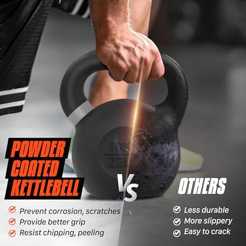 Yes4All Powder Coated 9lb-71lb Cast Iron Core Kettlebells for Heavy Duty Strength Training | Yes4All Powder Coated Kett