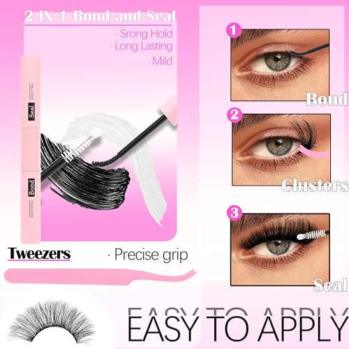 40D/60D Volume C/D Curl Lash Clusters Kit for Eyelash Extensions, Portable Makeup Bag with Lash Bond and Seal, 10-18mm