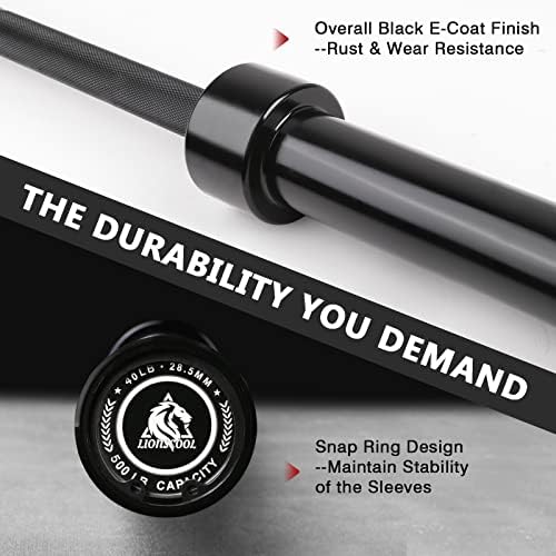 LIONSCOOL Olympic Barbell 7FT for Weightlifting and Powerlifting - 1500lbs Capacity - Strength Training for Squats, Dead