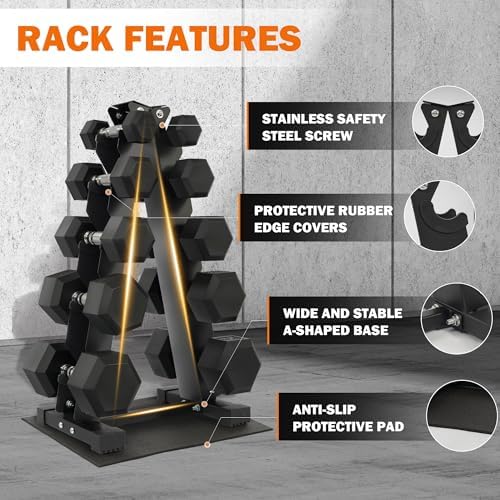 Fitvids Rubber Coated Hex Dumbbell Weight Set for Home Gym, 150LB Set, 5-25 Lbs Pairs, Portable Storage Included Fitvi