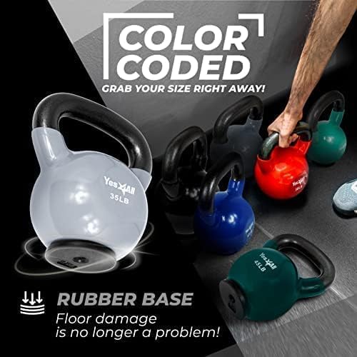 Yes4All Rubber Base Kettlebells for WomenStrength Training (10-65 lbs) Yes4All Kettlebells for Women Fitness Rubber Ba