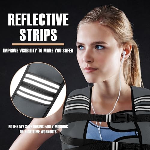 Weighted Vest for Men and Women - 10/15/20lbs - Reflective Stripe - Workout Equipment for Strength Training, Running, Wa