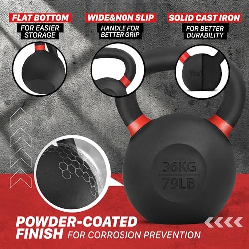 Yes4All Powder Coated 9lb-71lb Cast Iron Core Kettlebells for Heavy Duty Strength Training | Yes4All Powder Coated Kett