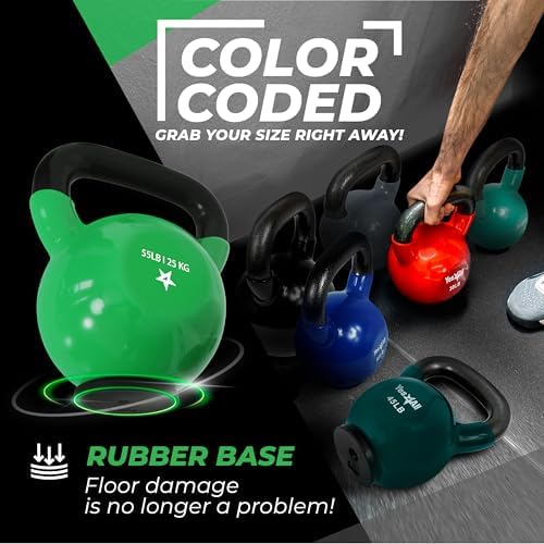 Yes4All Rubber Base Kettlebells for WomenStrength Training (10-65 lbs) Yes4All Kettlebells for Women Fitness Rubber Ba