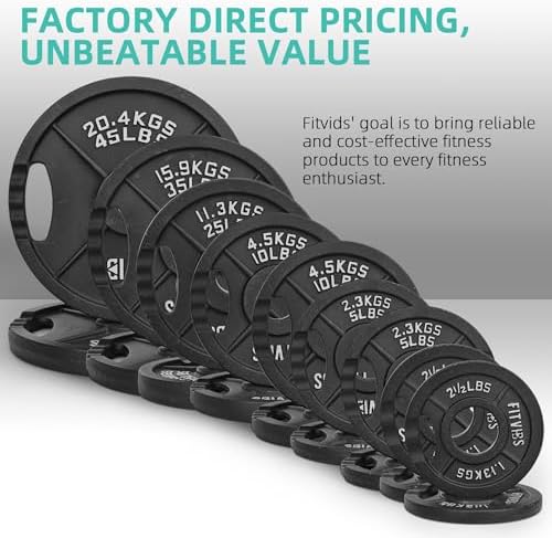 Fitvids Olympic Cast Iron Weight Plates for Strength Training & Weightlifting Home Gym | Fitvids 255 Pounds Olympic Cas