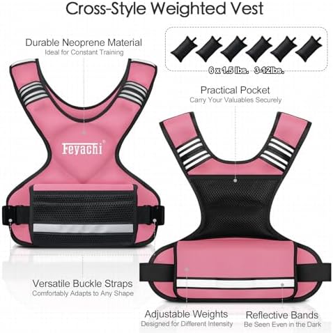 Feyachi Adjustable Weighted Vest for Running Workout and Training - 3-12 lbs / 12-20 lbs / 20-32 lbs - Reflective Design