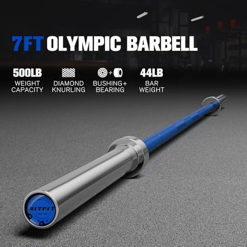 RitFit 7FT Olympic Barbell for Strength and Weightlifting Training - 2 Inch Olympic Bar for Squat, Deadlift, Bench Press