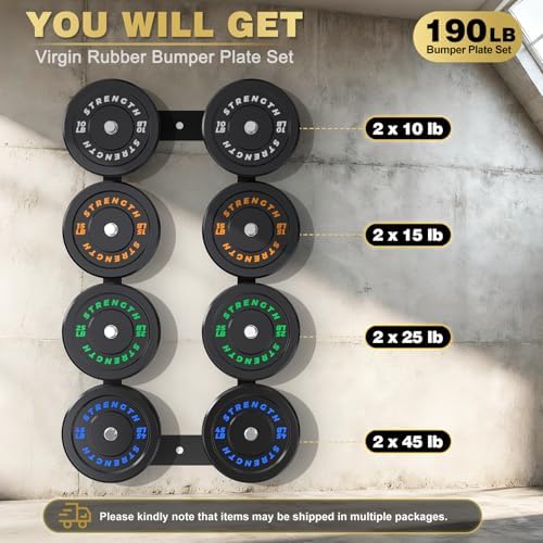 Olympic Rubber Bumper Weights for Home Gym Strength Training | 2 Inch Barbell Plate Set for Home Gym Strength Training