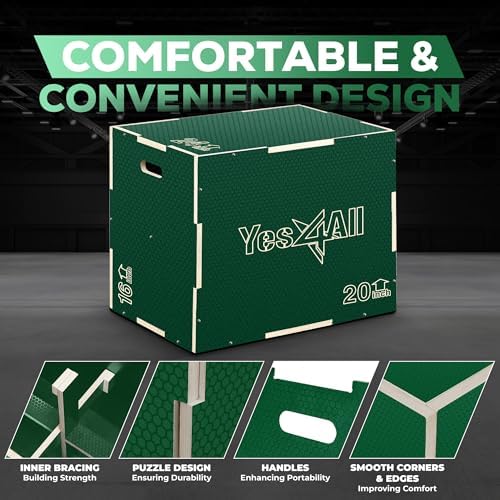 Yes4All 3 in 1 Non-Slip Wooden Plyo Box for Workout Enthusiasts | Yes4All Step Up Box and Plyometric Jump Box for Home