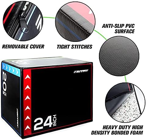 RitFit 3 in 1 Plyo Box Heavy Duty High Density Foam Jumping Box 20"x18"x16" Home Gym Fitness 440lb Weight Capacity