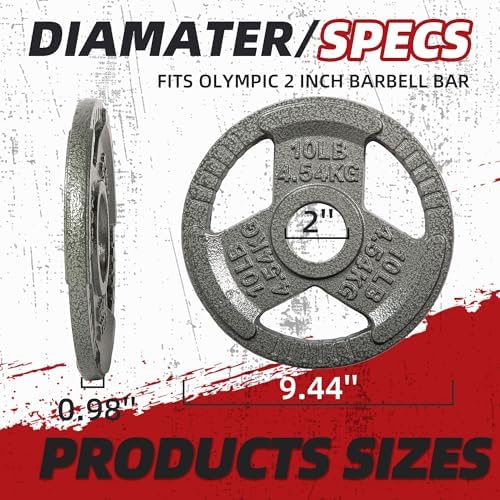 Fitvids Cast Iron Weight Plates 2-Inch Olympic Size for Strength Training & Weightlifting, Multiple Weights Available