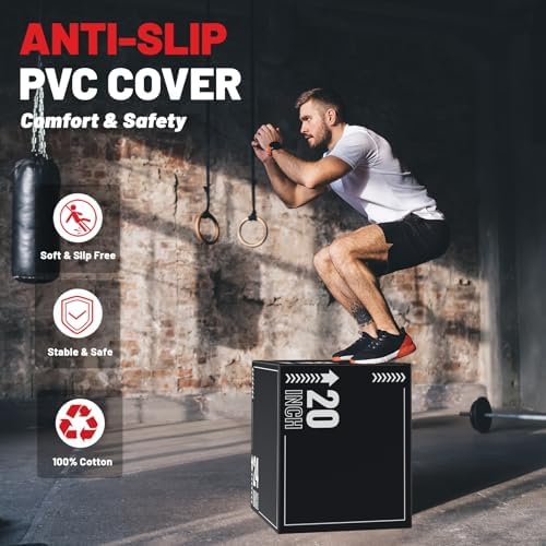 Papababe 3-in-1 Plyometric Jump Box Workout Equipment, Home Gym Box Jumps, Anti Slip Surface and High Density Foam, Home