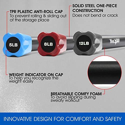 Yes4All Total Body Workout Weighted Bar - Ideal for Home and Gym Fitness Enthusiasts - Strength and Yoga Training - 1|5l